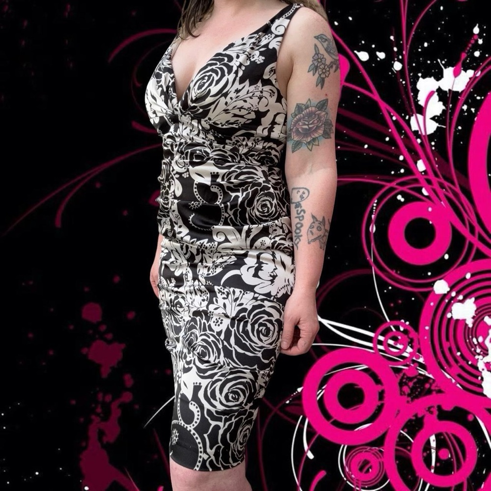 Xscape Black and White Floral Slip Dress